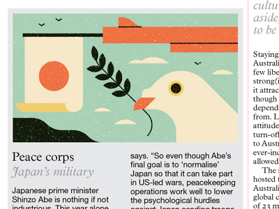 Monocle Soft Power bird branch dove editorial flag gun illustration japan monocle muti vector wreath