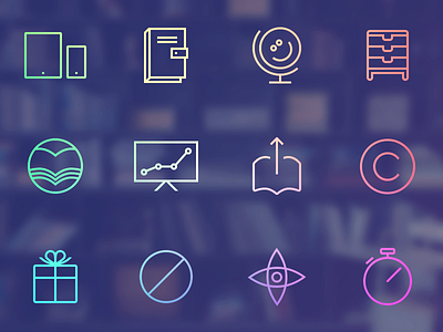 Reading App UI Flat Icon Set archive books devices discover flat icons gift globe happy presentation reading share stopwatch