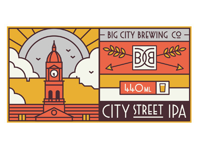 City Street IPA arrow artisan beer branding craft ipa label muti packaging table mountain town hall vector