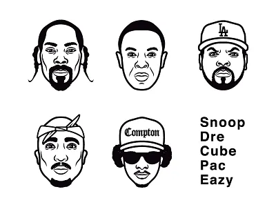 West Coast Rap Legends dr dre eazy e ice cube illustration portrait snoop dogg tupac west coast west side