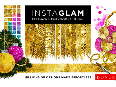 InstaGlam Photoshop System actions add on brushes effects foil gold patterns photoshop styles textures