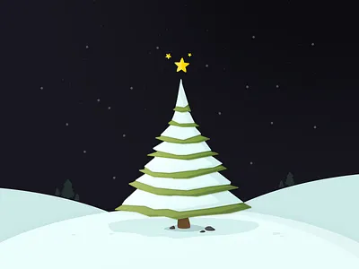 Christmas Tree card christmas flat gift happy illustration new year night simple snow star tree