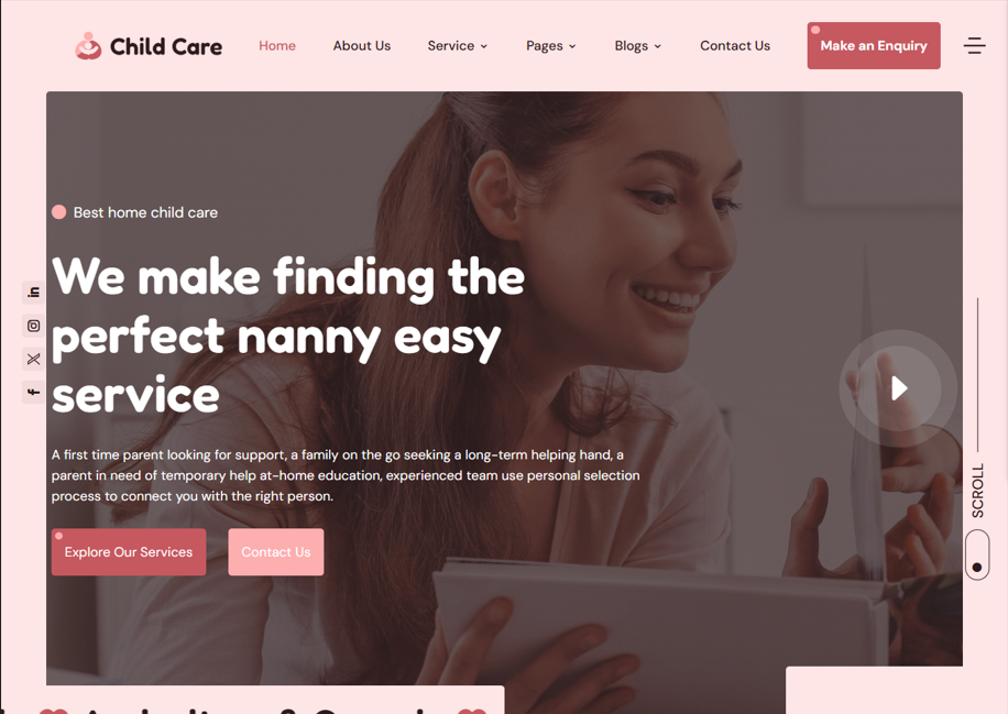Child Care WordPress Website business child care child care service divi landing page design nanny service ui design web design web devlopment website website devlopment website redesign wrodpress