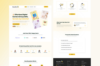 BuzzyBox- Digital Greetings Card Website digitalcards digitalgifts e card graphic design home page landing page ui ui design ui ux userinterface ux design web design websitedesign yellow website