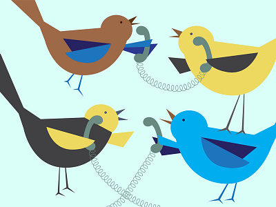 Four Calling Birds 12 days birds blue calling christmas illustration phone vector yellow