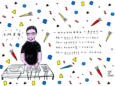 Flyer for my friend TMSQ dj drawing illustration party shutup