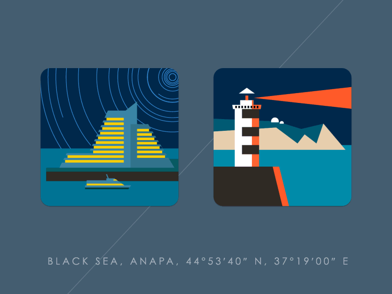 Animated views anapa animation flat gif illustration lighthouse russia timelapse