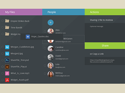 Drag and Drop Concept columns contact list drag and drop files flat design multiple columns people sharing
