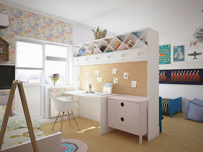 Childrens-room 3d cute fajno fajnodesign illustration interior invite pattern print render wallpaper