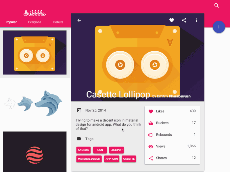 Dribbble Material Design app lollipop material design polymer ui ux