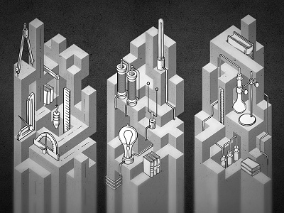 Escherience geometry illusion illustration noir science