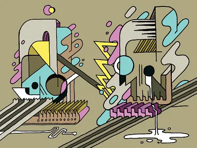 Interdimensional Future Skulls 1 digital color illustration ink