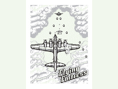 Flying Fortress Glow in The Dark Screen Print 8 bit andy moore flying fortress poster screen print ww2