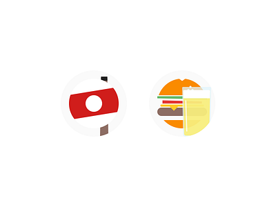 Billiards, Burger, Beer flat icons sketch