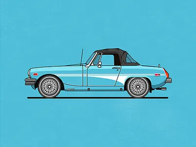 MG Midget blue car flat illustration vector