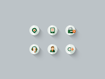 Icon set e commerce flat green icon longshadow orange