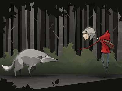Red animal character digital fairytale forest girl hand drawn storybook