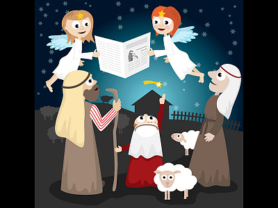 Illustration for a Czech Christmas carol angel bethlehem christmas czech illustration sheep shepherd vector