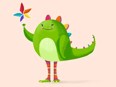 Pinwheel concept cute dinosaur illustration pinwheel