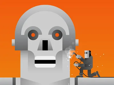 Giant Robot character doom face giant robot gradient illustration mad science metal ominous science fiction sparks welder