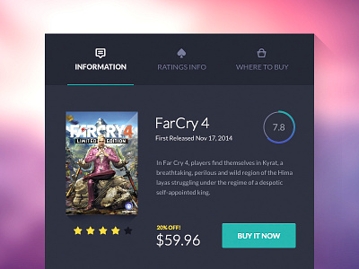 Game UI card ecommerce far cry game card navigation product rating tabs ui user interface ux web design