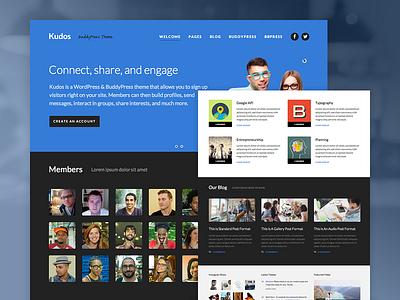 Kudos BuddyPress Theme bbpress buddypress clean community members mighty portal theme typography wordpress