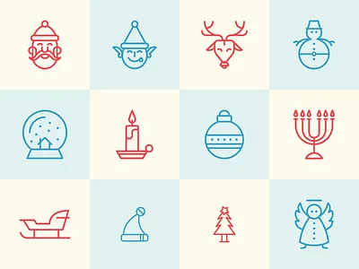 Christmas Icons character christmas deer glass ball graphic icons iconset illustration illustrator line santa claus stroke