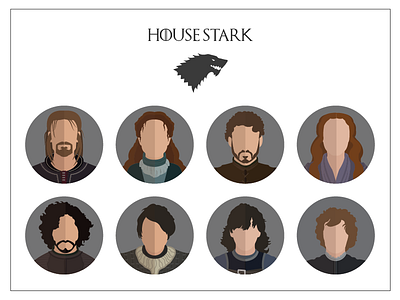 Game of Thrones – House Stark digital illustration flat icons game of thrones hbo jon snow stark tv vector wolf