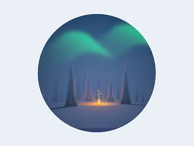 Norrsken aurora borealis fire forest illustrator night pine