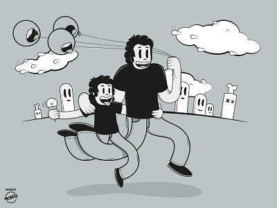 Father And Son balloons clouds father illustration mcbess son vector