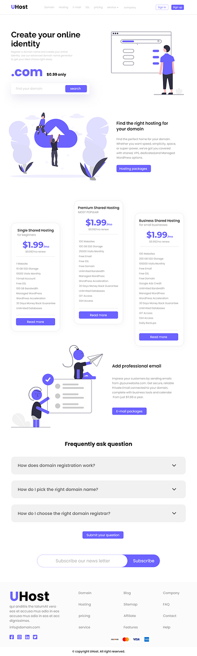 Domain and hosting service provider web site landing page design ui web design web ui