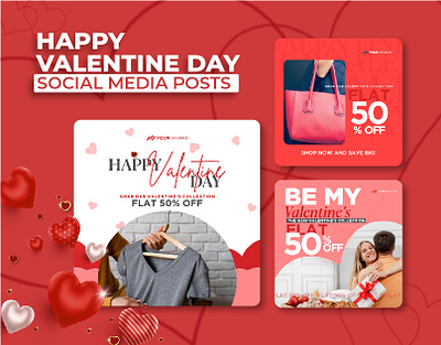 Happy Valentine's day Social Media Posts Template 14 branding creative design february graphic design illustration love marketing media off post posts romance sale social social media template valentines day