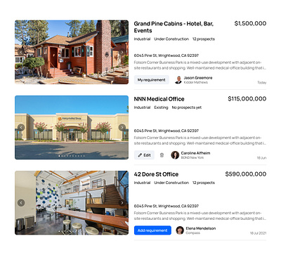 Property cards UI bar booking desktop hotel investor office pricing property real estate rental ui ux