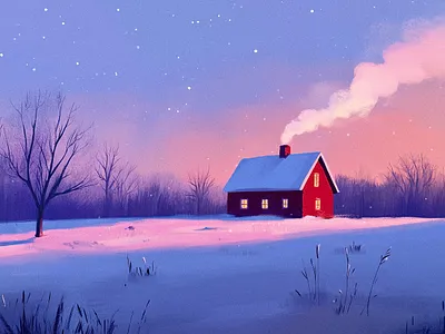 Grandma's House art cabin cold evening frosts graphic design holidays home house illustration january landscape lodge outdoor procreate snow sunrise sunset village winter