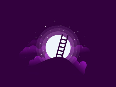 To The Moon art design dream fantasy flat illusion illustration ladder moon space stars stellar