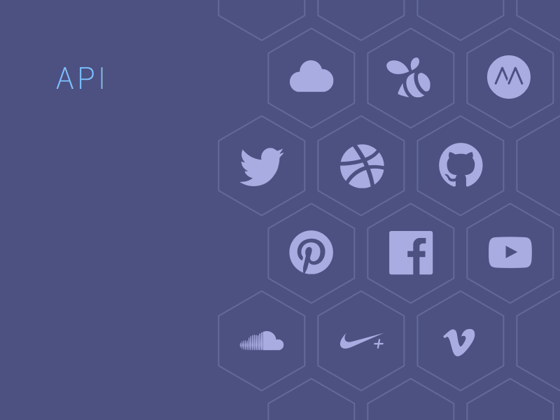 API Connections api cloudapp connectors dribbble facebook github moves pinterest portfolio purple swarm twitter