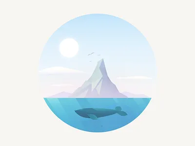 The whale below the mountain illustrator mountain sea whale