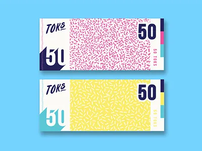 Toks Notes bold branding coin colourful currency money notes token