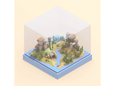 Lakeside City 3d architecture c4d cinema 4d city lake landscape lowpoly model render trees water