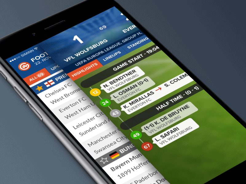 Goalwire Game Events animation app flat livescore mobile sport ui