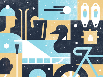 Loppet Poster Sneak Peek blue gold illustration loon loppet shapes skier skiing snow snowball winter