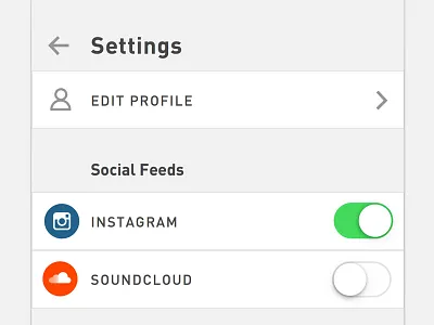 Settings instagram soundcloud toggles