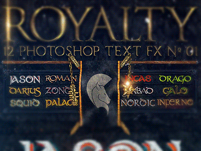 Royalty Photoshop Text Fx Vol 01 dragon epic fantasy gold medieval metal photoshop styles pirate royalty steel style text effects