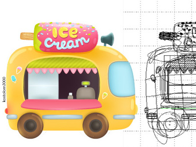 Mesh Ice Cream car art cartoon drawing food ice cream illustration mesh vector