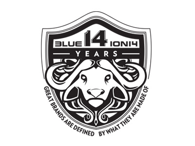 14 Years Of Blue Ion badge crest flat icons illustration lines logos vector