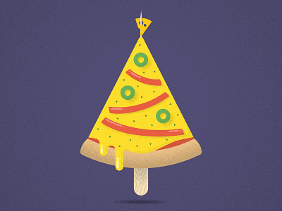 Merry Pizza! cheese christmas food holidays illustration noise olives pizza retro slice tree wood