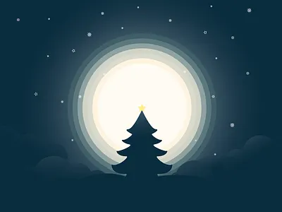 Merry X-Mas! blue christmas dark flat forest happy light moon x mas сhristmas tree
