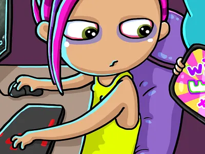 Gamer girl cartoon funny gamer games keyboard pc games wacom