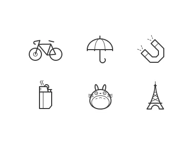 Random Icons bicycle eiffel icon lighter magnetz totoro umbrella