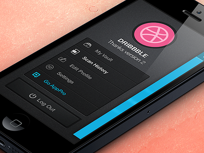 Dribbble invite thanks 2 app black dark design dribbble interface invite ios iphone menu mobile